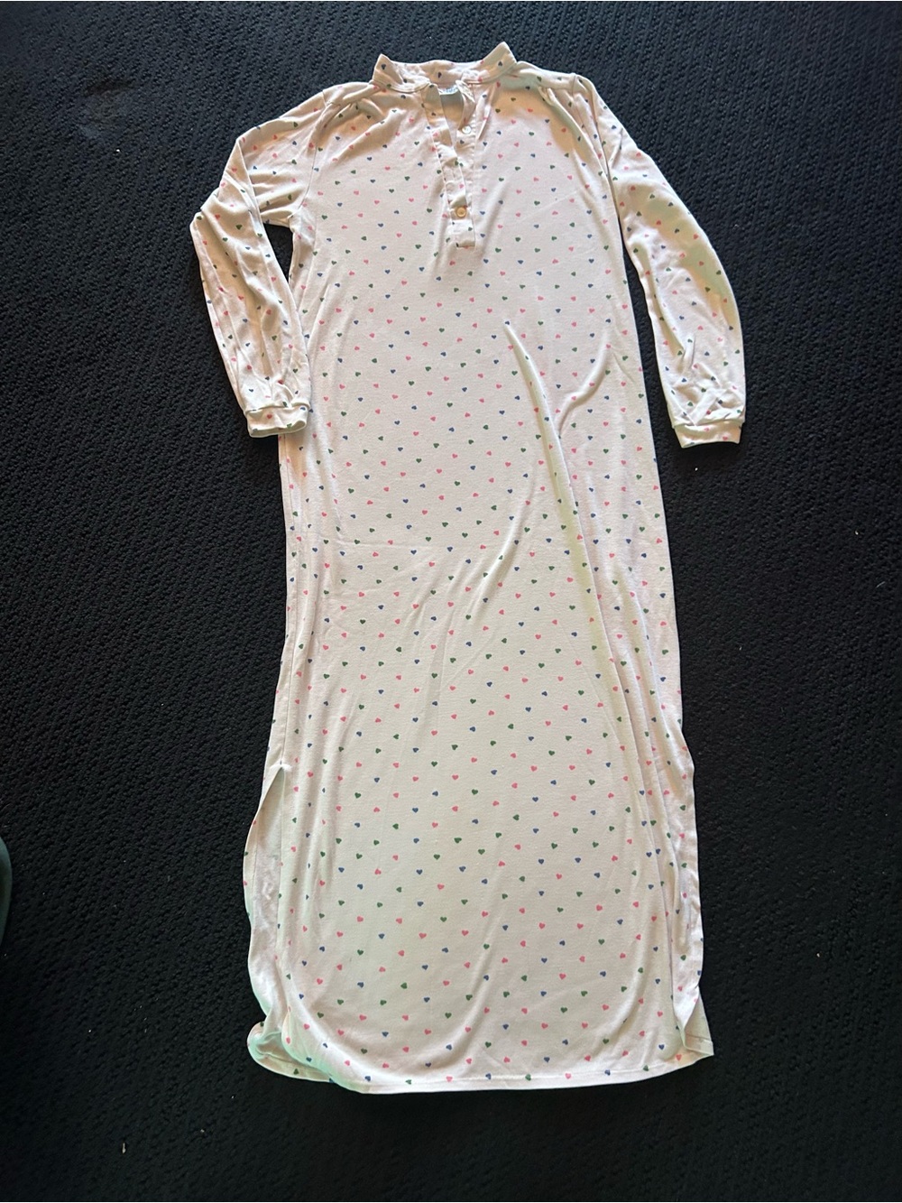 Vintage Eagles Eye Women’s Long Sleeve Heart💗Print Nightgown - White